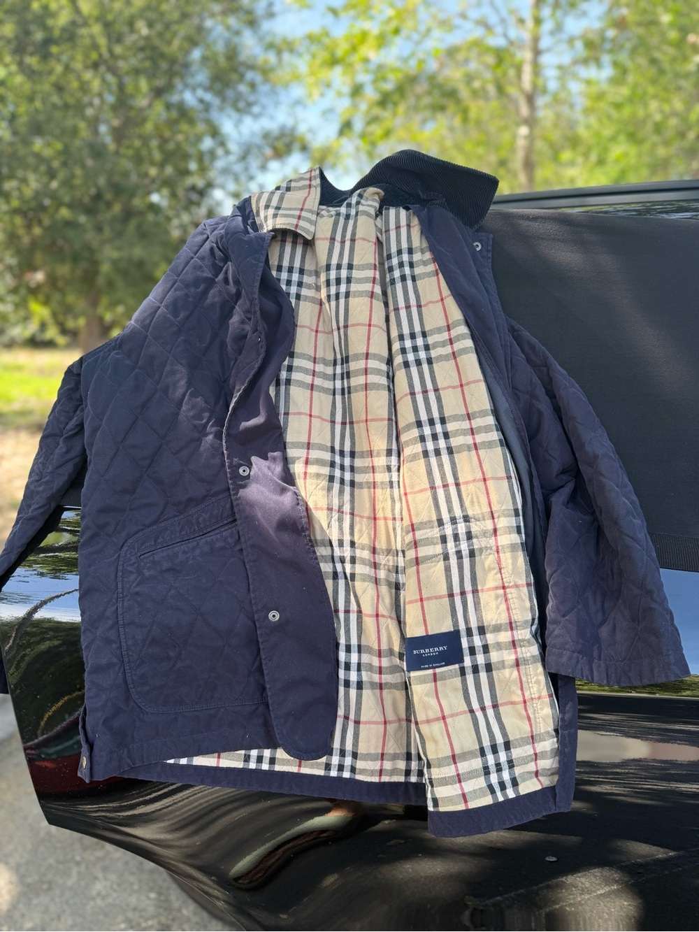 Burberry Navy Quilted Jacket with Signature Nova Check Lining